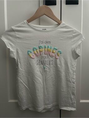KIABI White Girls' Short Sleeve Tee with Pastel Puff Lettering